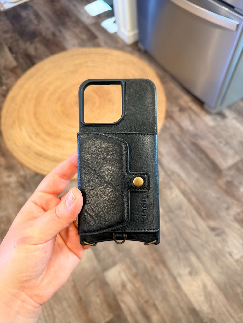 KINDLY Black Leather Card Wallet Phone Case